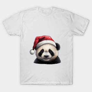 Baby Panda Bear Wearing a Santa Hat T-Shirt